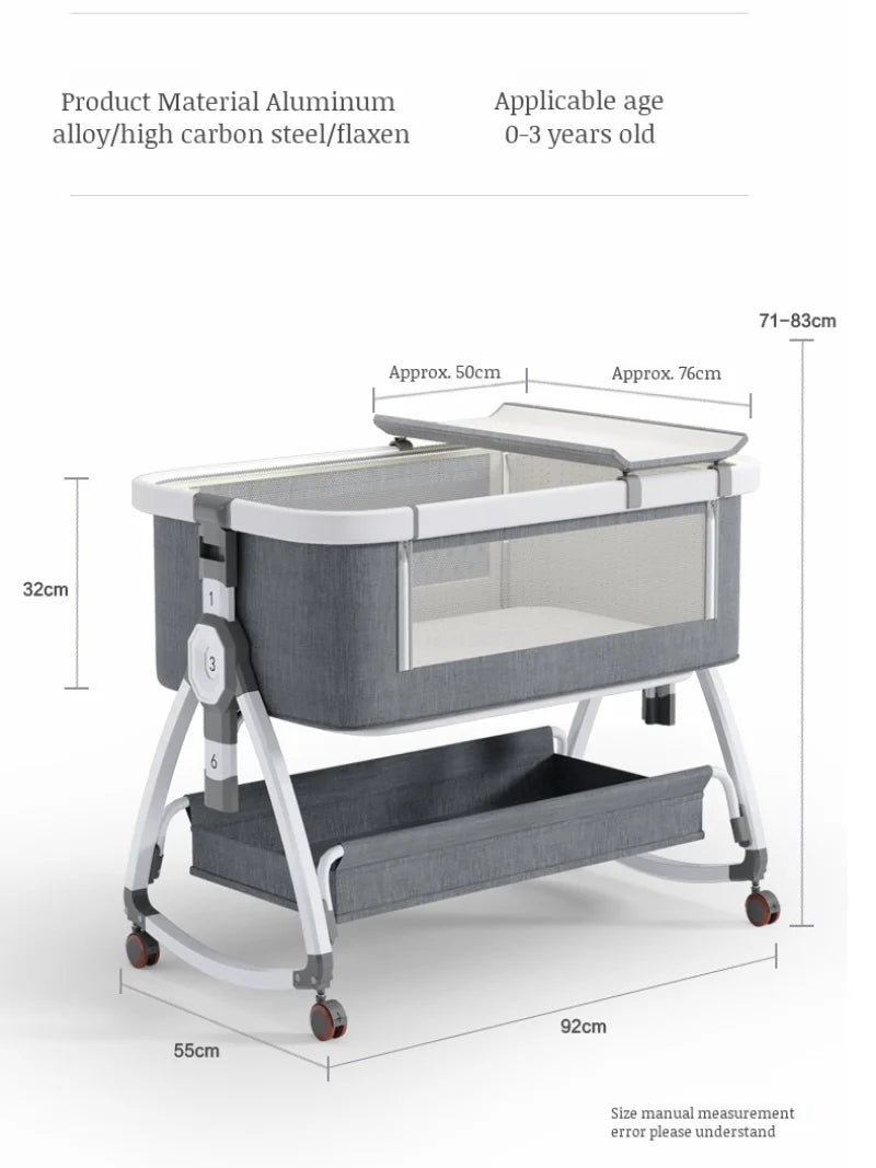 Foldable Portable Baby Bassinet Adjustable High/Low Child Beds Multifunctional Folding Newborn Baby Cribs Anti Spillage Big Bed
