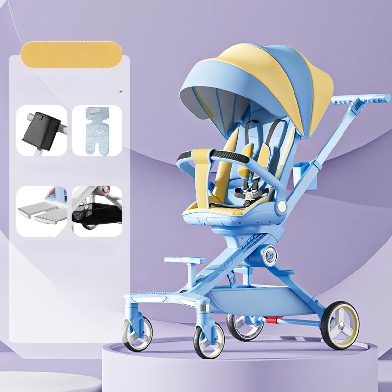 Baby stroller 0 to 3 years High view Shock absorption four wheels stroller folding Can sit or lie down lightweight baby stroller