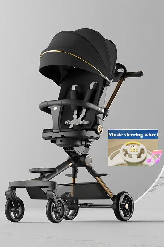 Lightweight Stroller with Bassinet Mode One Hand Easy Fold Newborn Pram Stroller with Reversible Seat Adjustable Handles Canopy