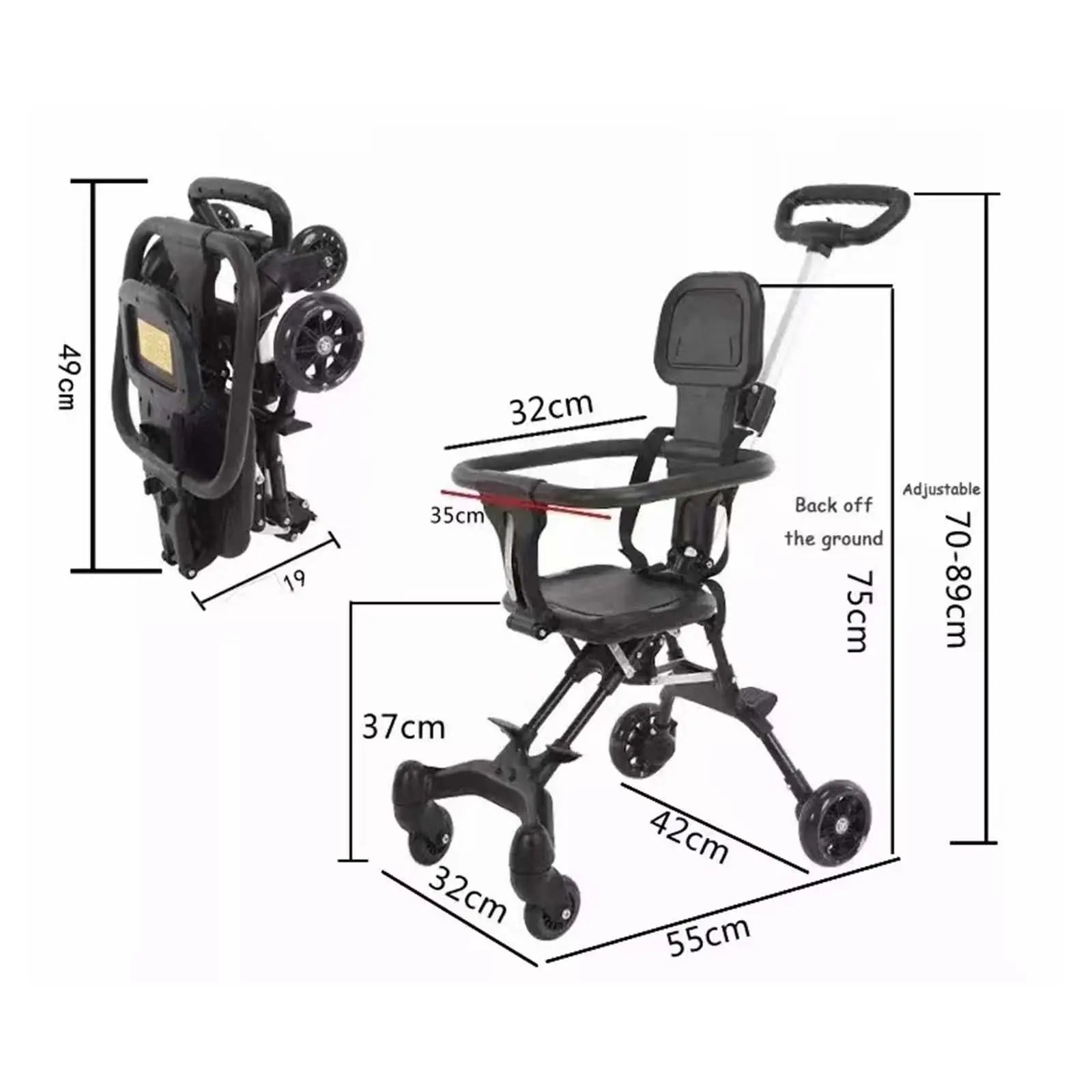 Foldable Stroller Lightweight Multipurpose Portable with Canopy Adjustable Infant Pram for Outside Camping Travel Airplane