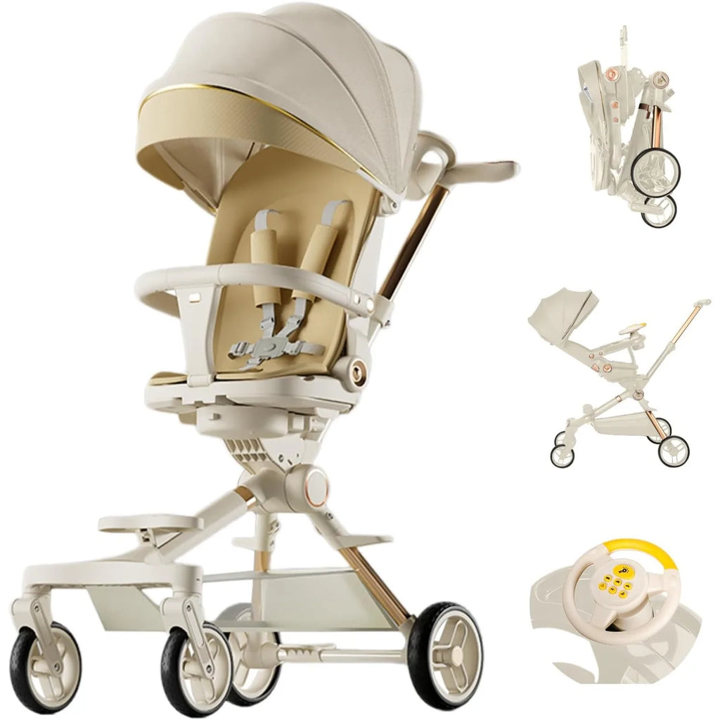 Lightweight Stroller with Bassinet Mode One Hand Easy Fold Newborn Pram Stroller with Reversible Seat Adjustable Handles Canopy