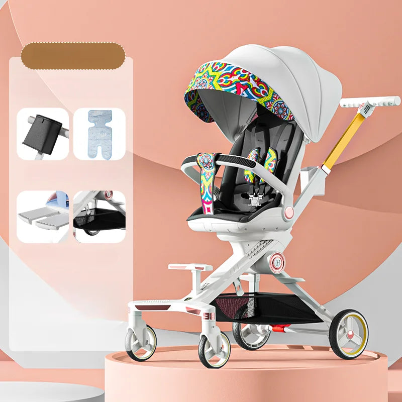 Baby stroller 0 to 3 years High view Shock absorption four wheels stroller folding Can sit or lie down lightweight baby stroller