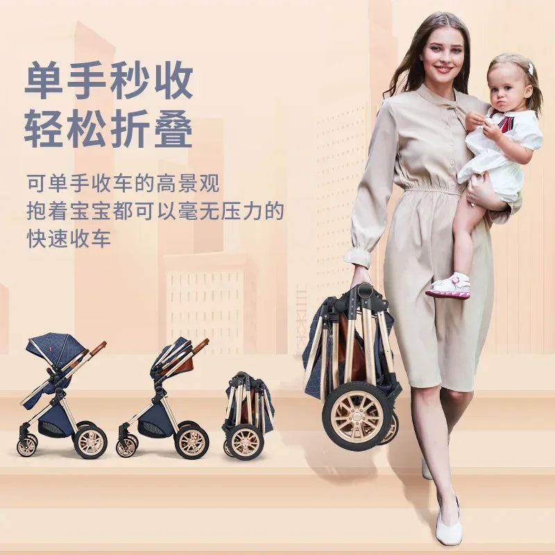 Baby Stroller High Landscape Can Sit or Lie Down Lightweight Folding Two-way Shock-absorbing Newborn Baby Stroller