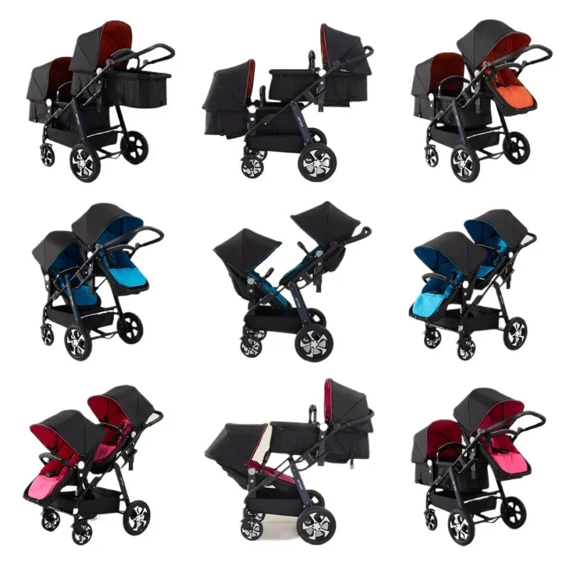 New Twins Baby Stroller Foldable Double Baby Stroller for Two Children Shock-absorbing Twin Baby Stroller Four Wheel Cart