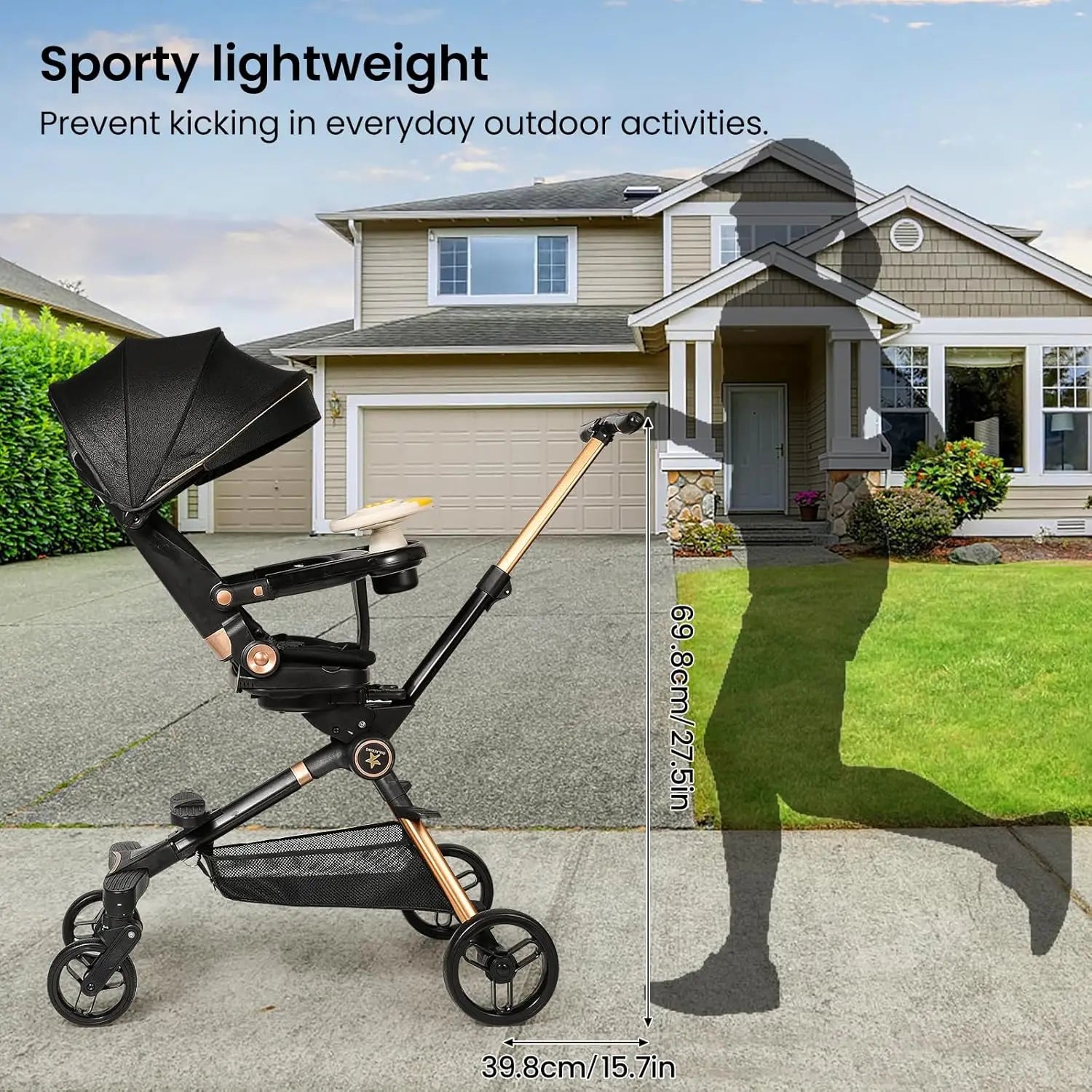 Lightweight Stroller with Bassinet Mode One Hand Easy Fold Newborn Pram Stroller with Reversible Seat Adjustable Handles Canopy