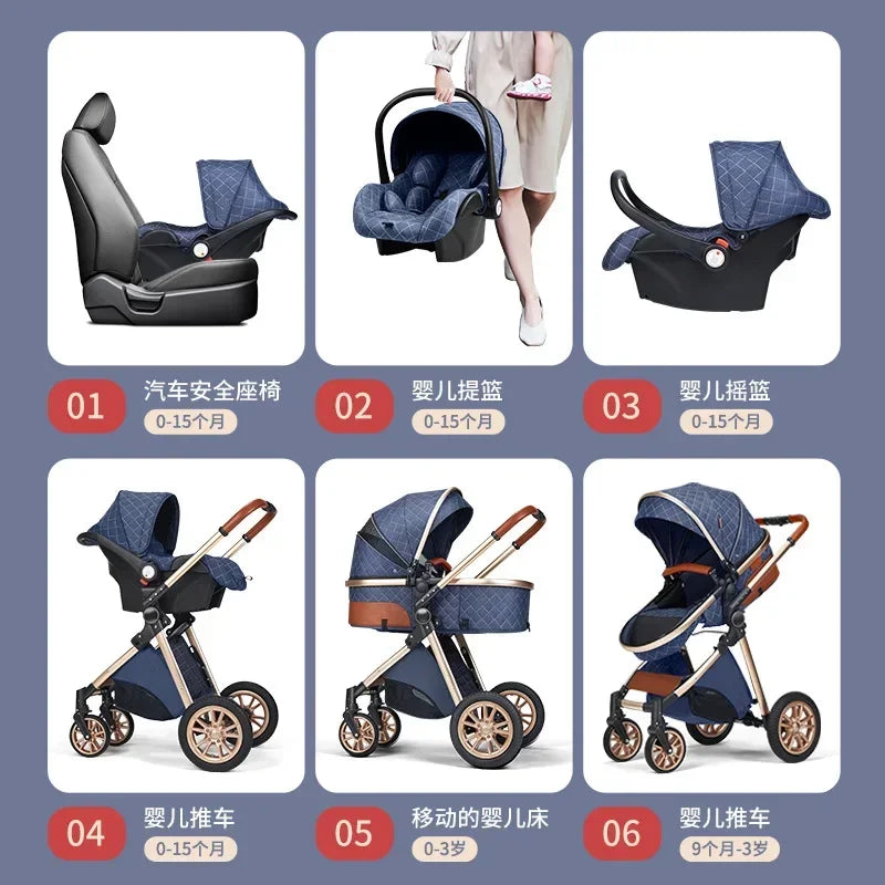 Baby Stroller High Landscape Can Sit or Lie Down Lightweight Folding Two-way Shock-absorbing Newborn Baby Stroller