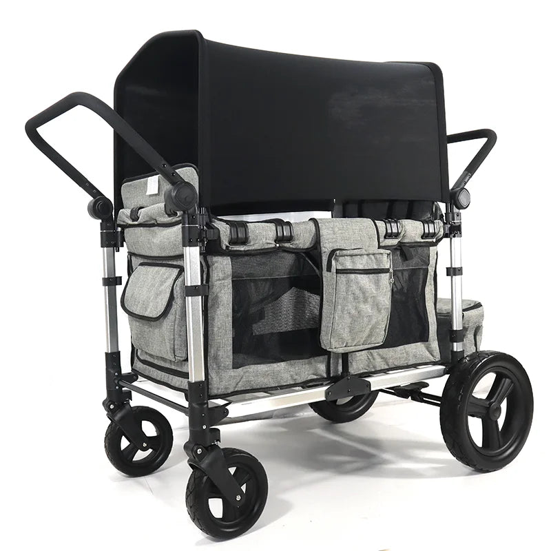 Foldable Comfortable Four Wheels All-terrain Double Wagon Stroller Four Seaters For Children