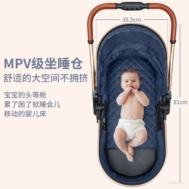 Baby Stroller High Landscape Can Sit or Lie Down Lightweight Folding Two-way Shock-absorbing Newborn Baby Stroller