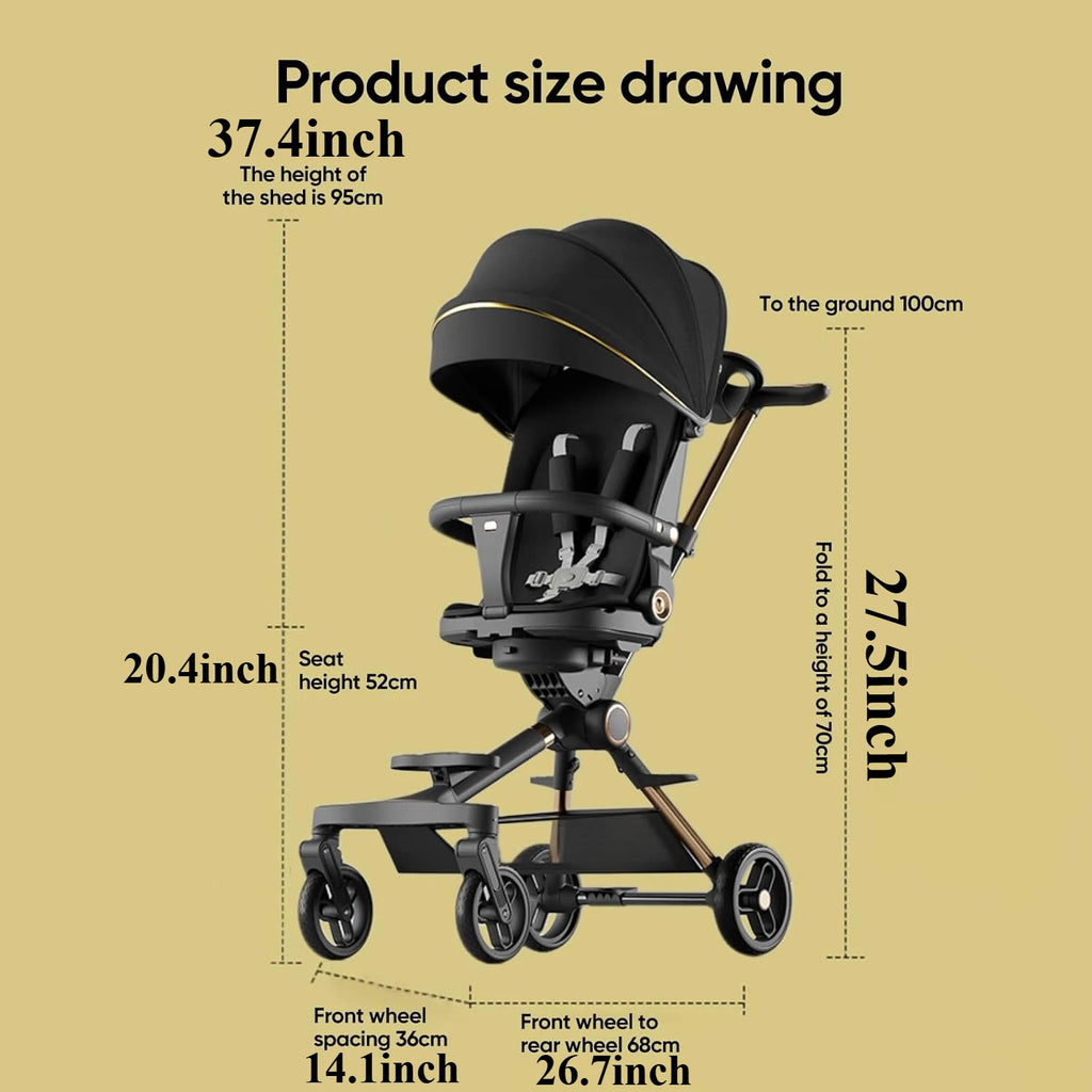 Lightweight Stroller with Bassinet Mode One Hand Easy Fold Newborn Pram Stroller with Reversible Seat Adjustable Handles Canopy
